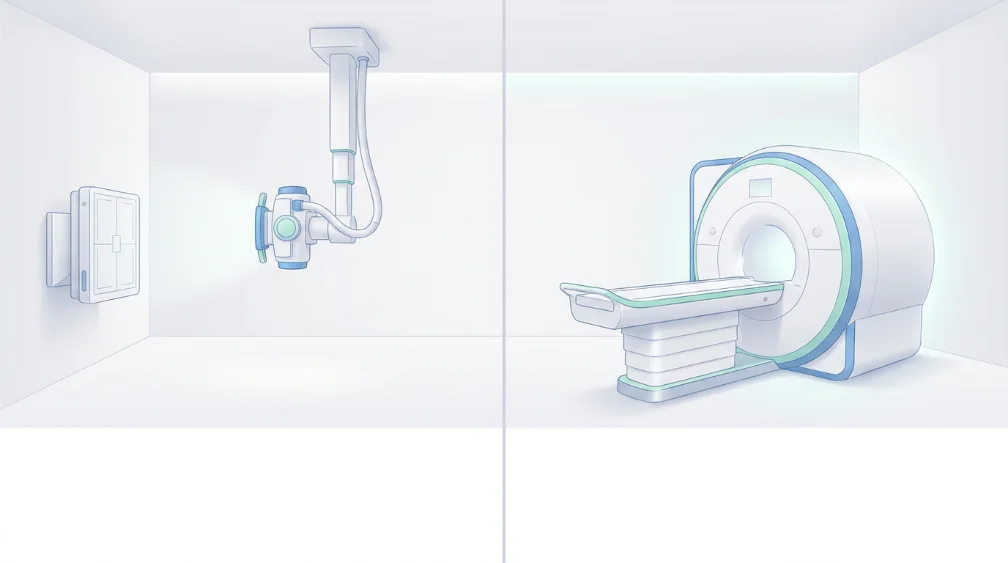 X-ray 촬영실과 MRI 기기의 일반적인 예시